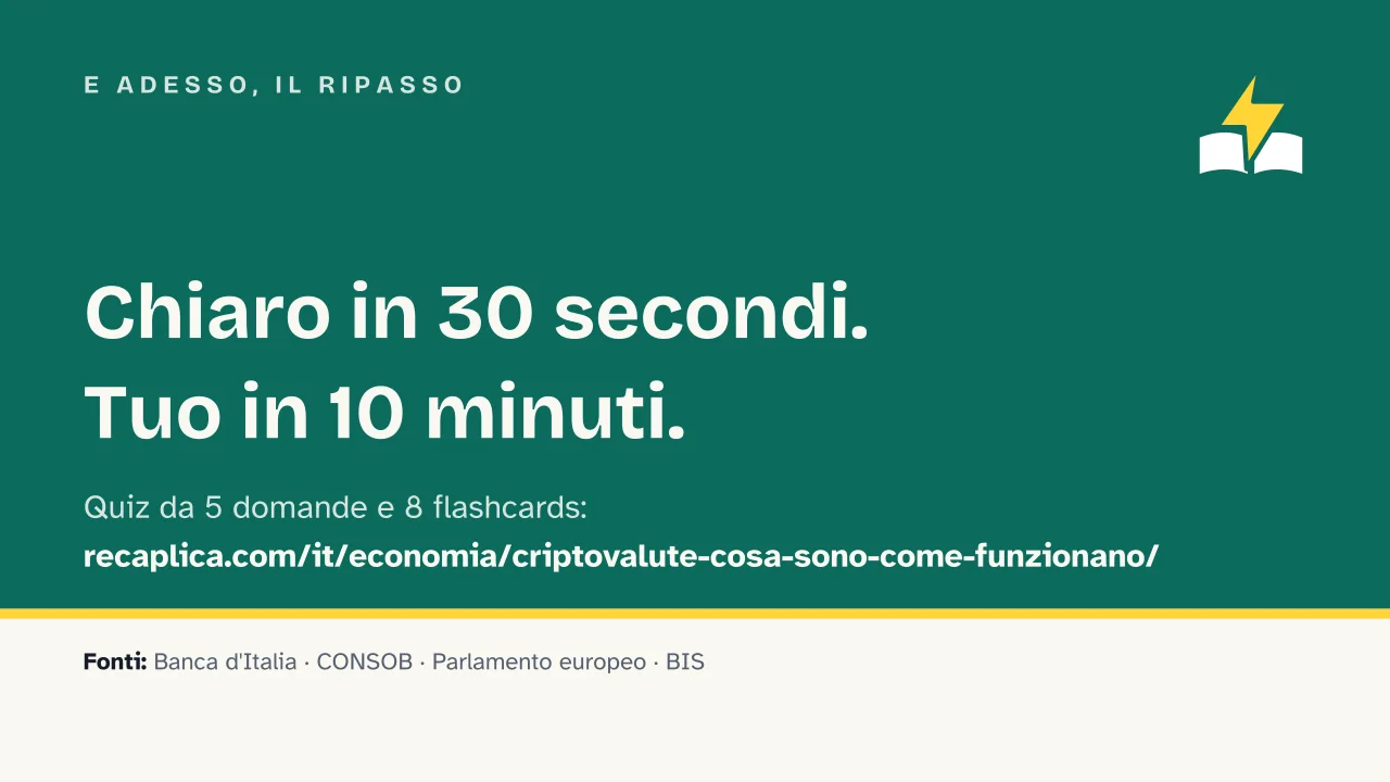 Slide 18 della presentazione su Criptovalute: E adesso, il ripasso