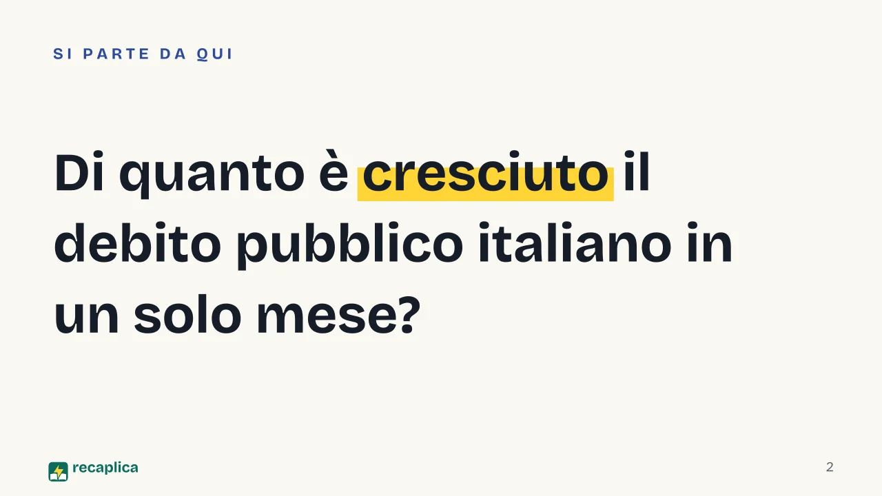 Slide 2 della presentazione su Debito pubblico: Di quanto è cresciuto il debito pubblico italiano in un solo mese?