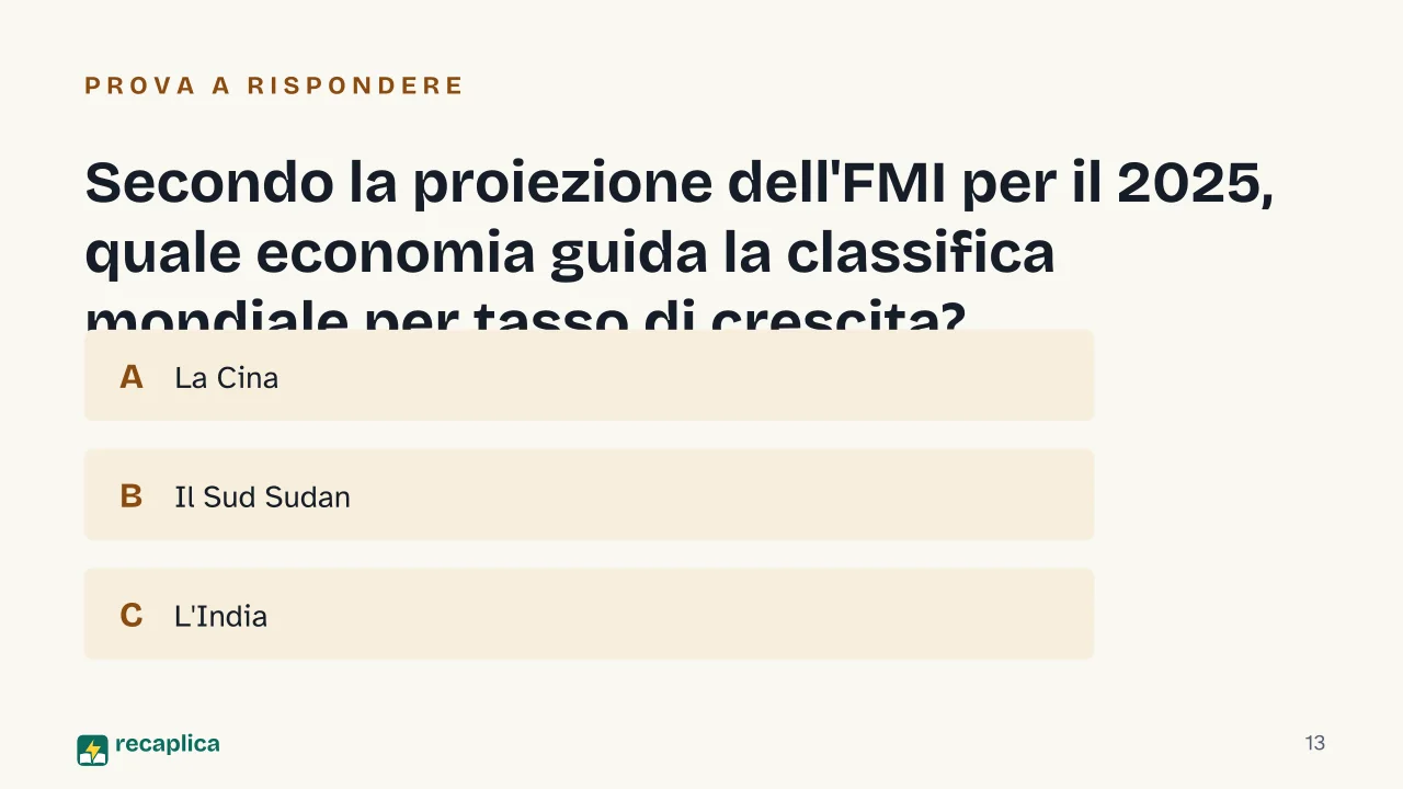 Slide 13 della presentazione su Quali paesi hanno la crescita del PIL più rapida al mondo: Secondo la proiezione dell'FMI per il 2025, quale economia guida la classifica mondiale per tasso di crescita?