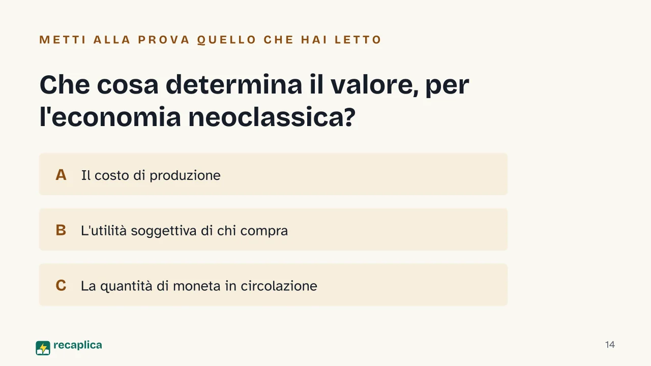 Slide 14 della presentazione su Economia neoclassica: Che cosa determina il valore, per l'economia neoclassica?