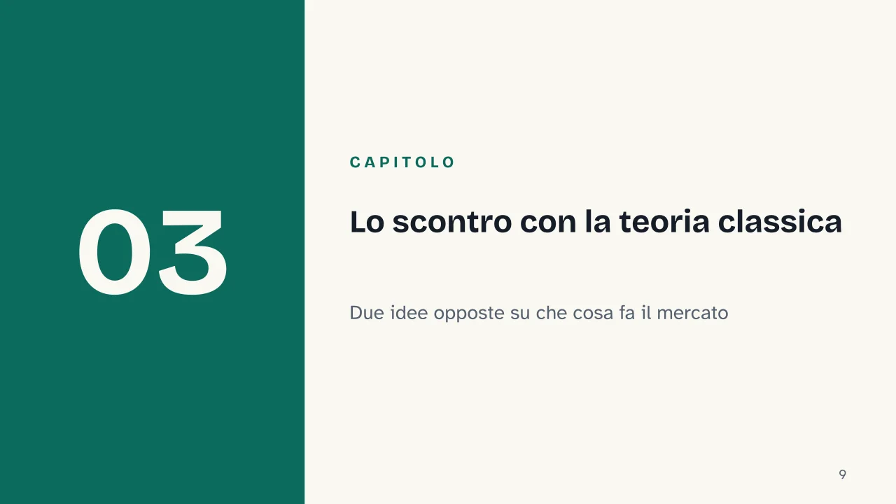 Slide 9 della presentazione su Keynesismo: Capitolo 03: Lo scontro con la teoria classica