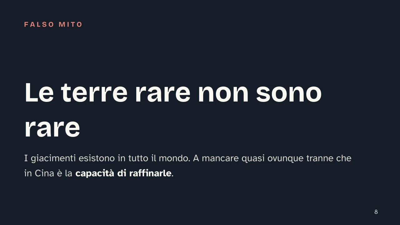 Slide 8 della presentazione su Materie prime critiche: Le terre rare non sono rare