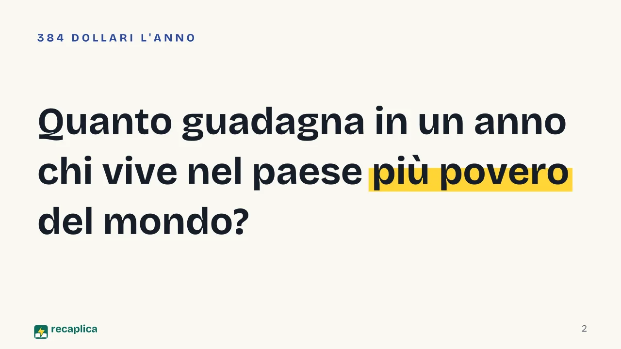 Slide 2 della presentazione su Paesi più poveri del mondo: Quanto guadagna in un anno chi vive nel paese più povero del mondo?