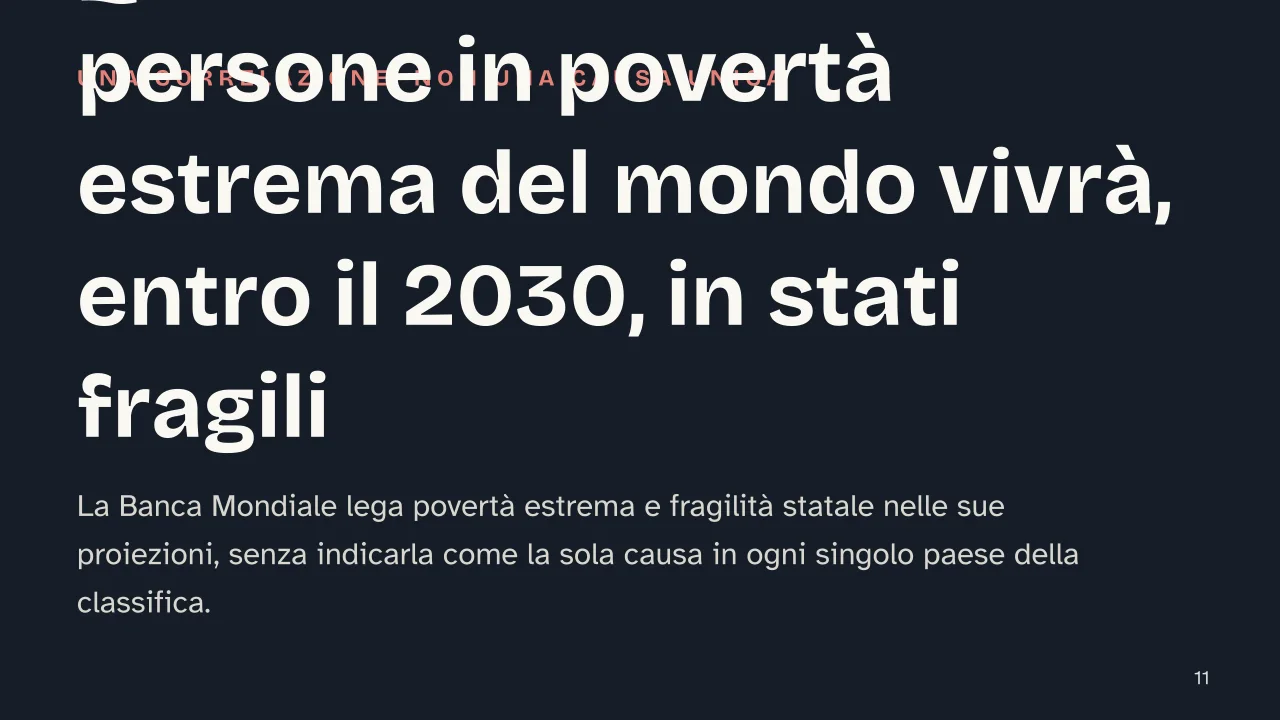 Slide 11 della presentazione su Paesi più poveri del mondo: Quasi il 60% delle persone in povertà estrema del mondo vivrà, entro il 2030, in stati fragili