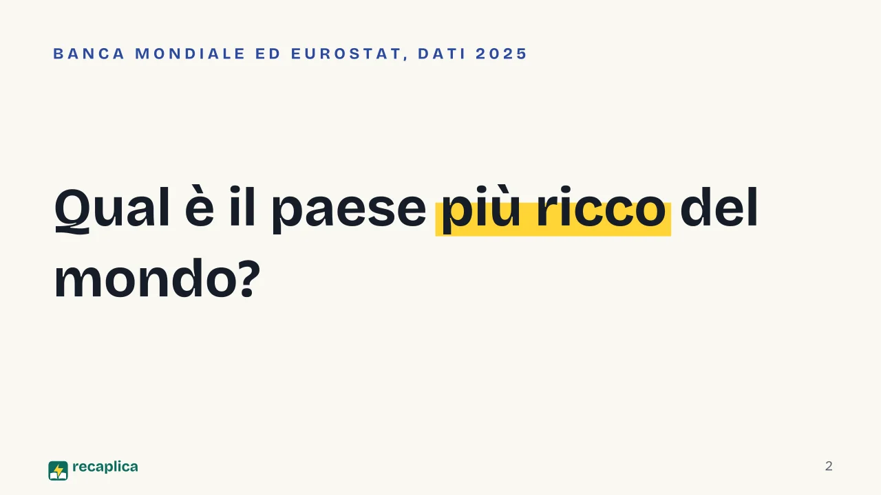 Slide 2 della presentazione su Paesi più ricchi al mondo, la classifica per PIL totale e per PIL pro capite: Qual è il paese più ricco del mondo?