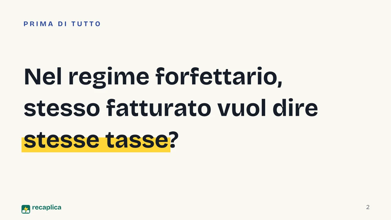 Slide 2 della presentazione su Partita IVA forfettaria: Nel regime forfettario, stesso fatturato vuol dire stesse tasse?