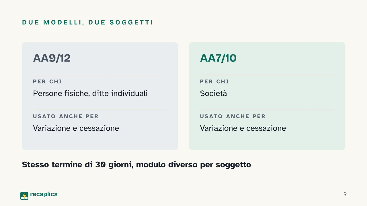 Slide 9 della presentazione su Partita IVA: Due modelli, due soggetti