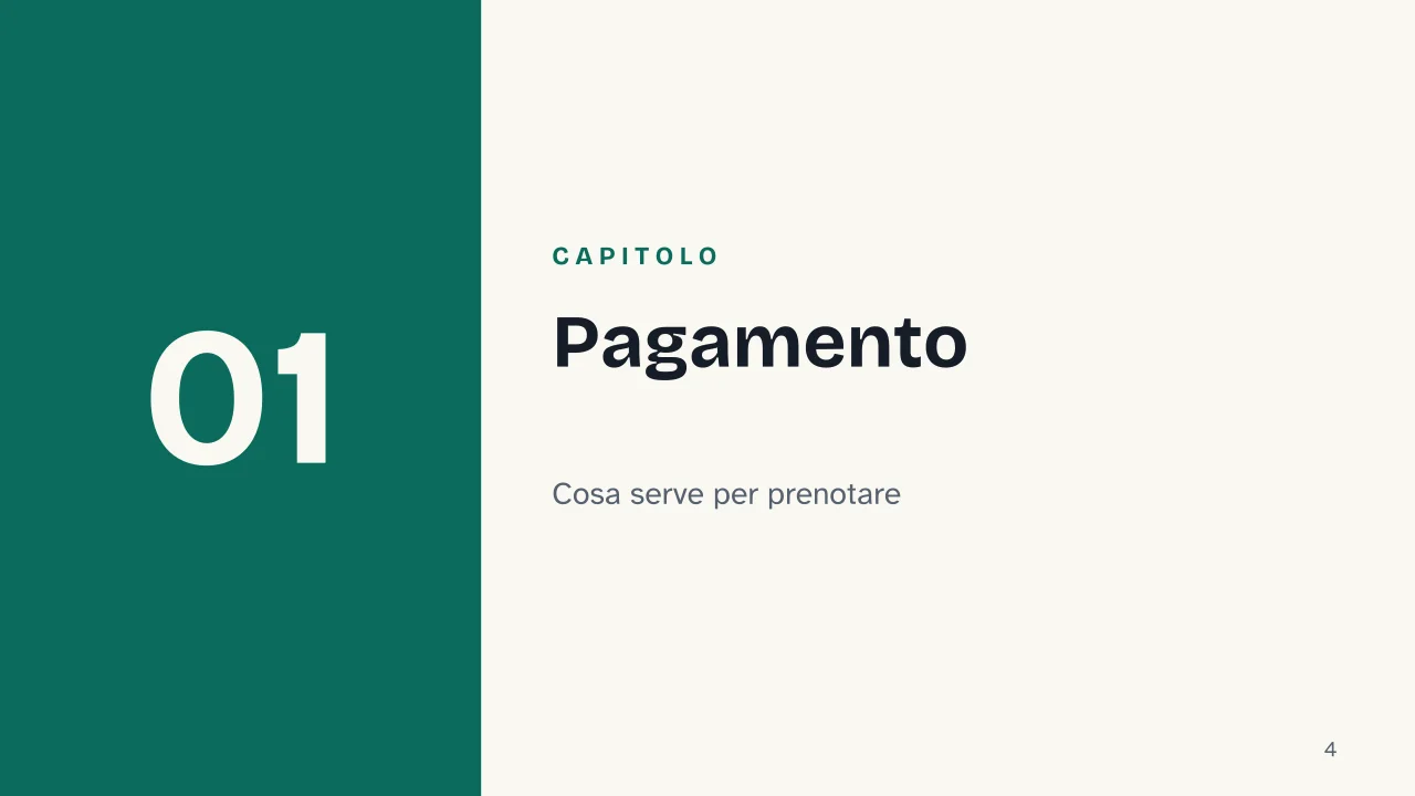 Slide 4 della presentazione su Prenotazione alberghiera: Capitolo 01: Pagamento