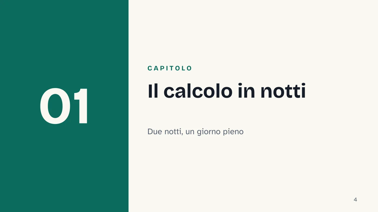 Slide 4 della presentazione su Quanti giorni servono per visitare una città, il metodo per deciderlo: Capitolo 01: Il calcolo in notti