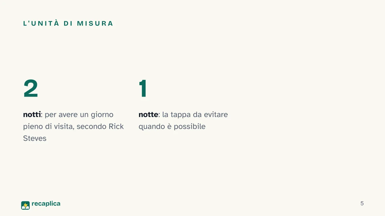 Slide 5 della presentazione su Quanti giorni servono per visitare una città, il metodo per deciderlo: L'unità di misura