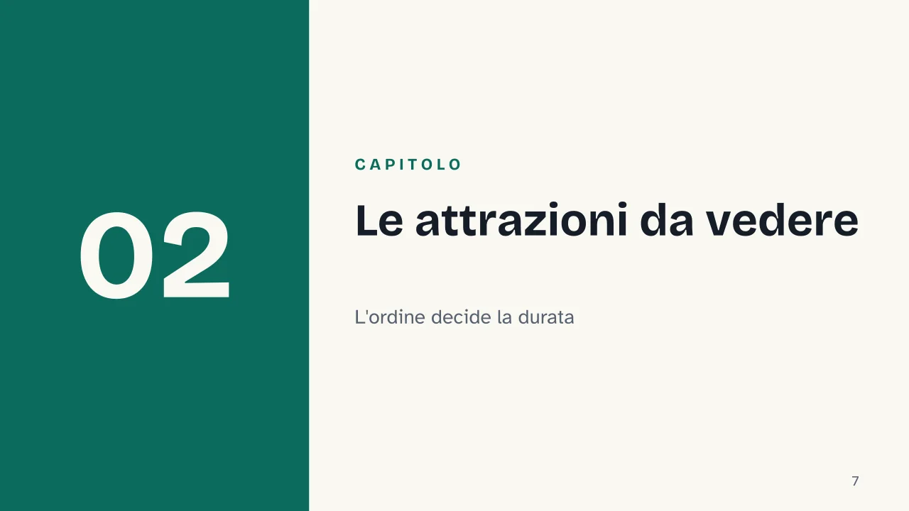 Slide 7 della presentazione su Quanti giorni servono per visitare una città, il metodo per deciderlo: Capitolo 02: Le attrazioni da vedere