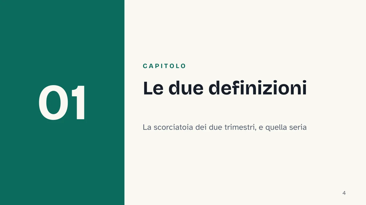 Slide 4 della presentazione su La recessione: Capitolo 01: Le due definizioni