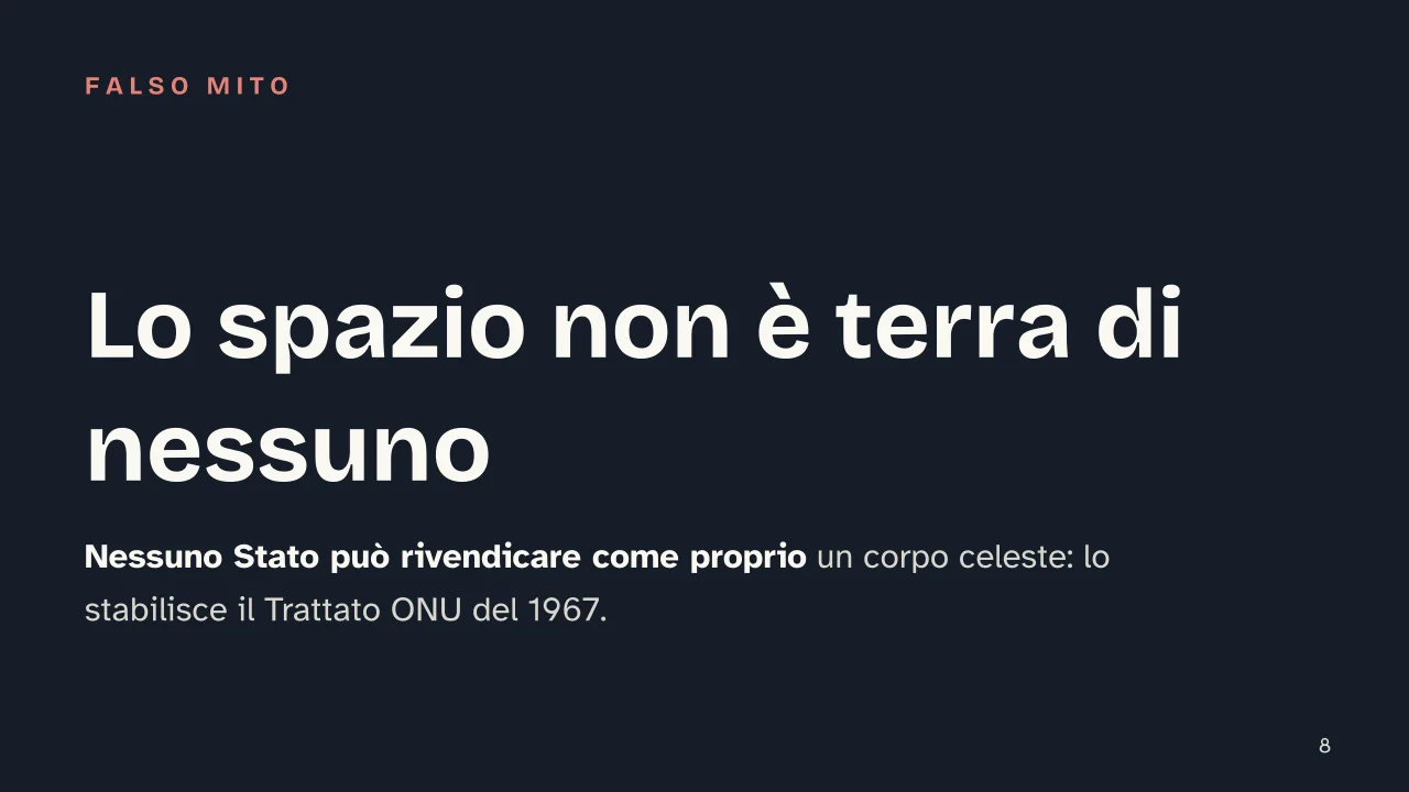 Slide 8 della presentazione su Space economy: Lo spazio non è terra di nessuno
