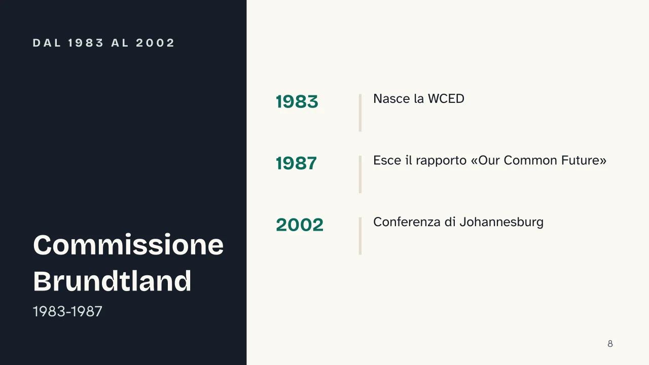 Slide 8 della presentazione su Sviluppo sostenibile: Dal 1983 al 2002