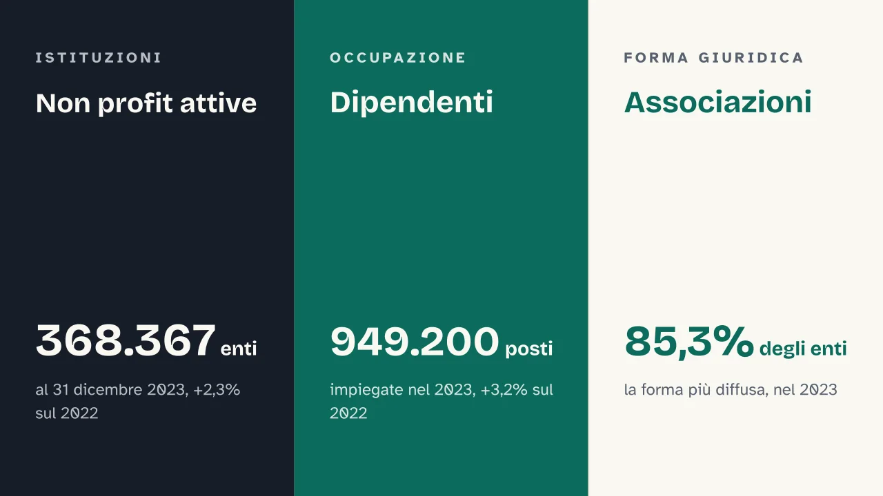 Slide 11 della presentazione su Terzo settore: Non profit attive · Dipendenti · Associazioni