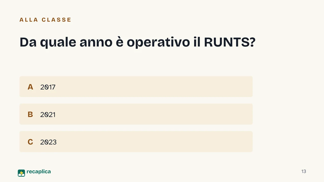 Slide 13 della presentazione su Terzo settore: Da quale anno è operativo il RUNTS?