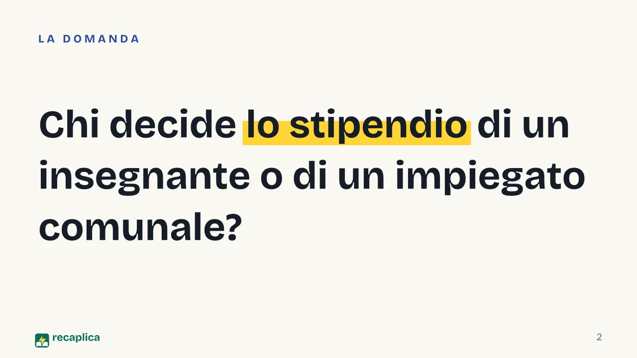 Slide 2 della presentazione su ARAN, l'agenzia dei contratti dei dipendenti pubblici: Chi decide lo stipendio di un insegnante o di un impiegato comunale?