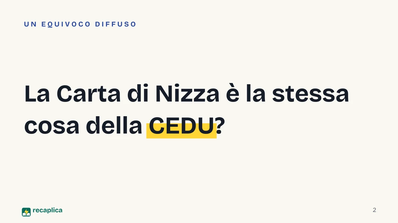 Slide 2 della presentazione su Carta dei diritti fondamentali dell'Unione Europea (Carta di Nizza): La Carta di Nizza è la stessa cosa della CEDU?