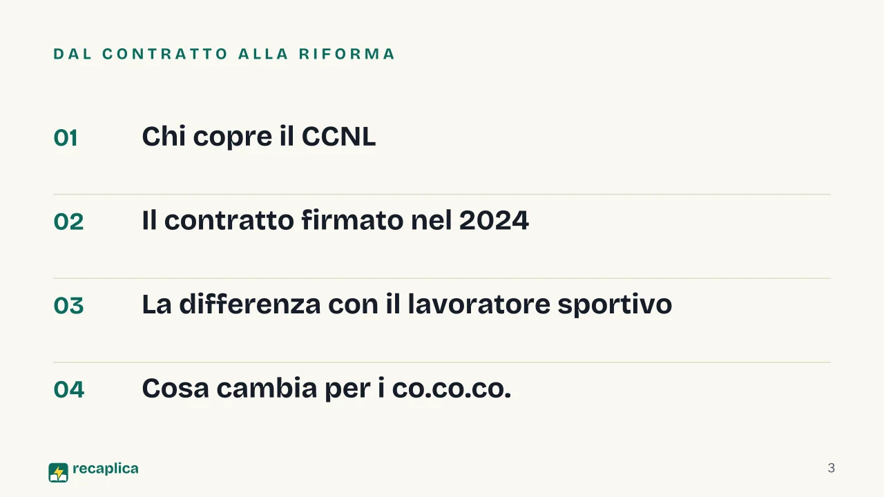Slide 3 della presentazione su CCNL Impianti Sportivi e Palestre: Dal contratto alla riforma