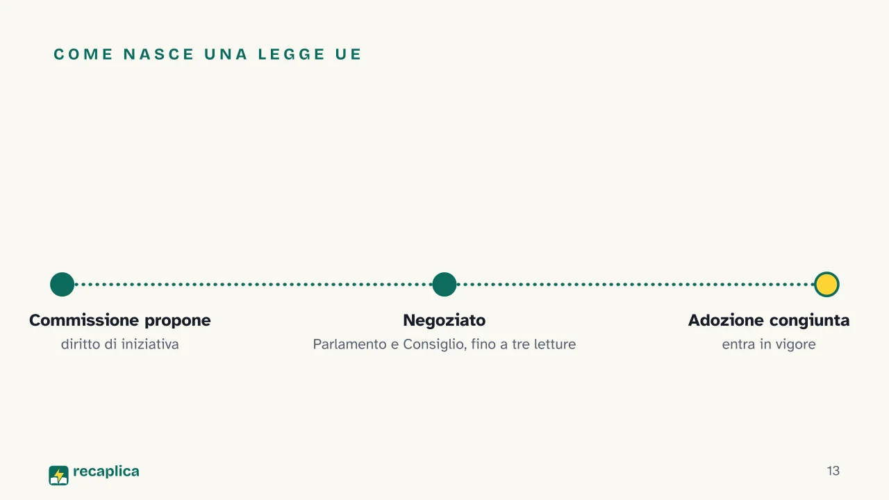 Slide 13 della presentazione su Unione Europea: Come nasce una legge UE