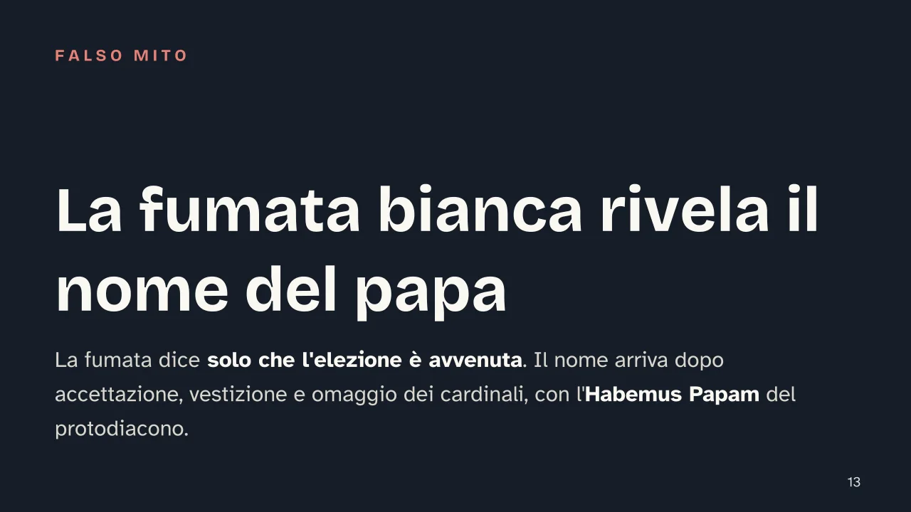 Slide 13 della presentazione su Conclave: La fumata bianca rivela il nome del papa