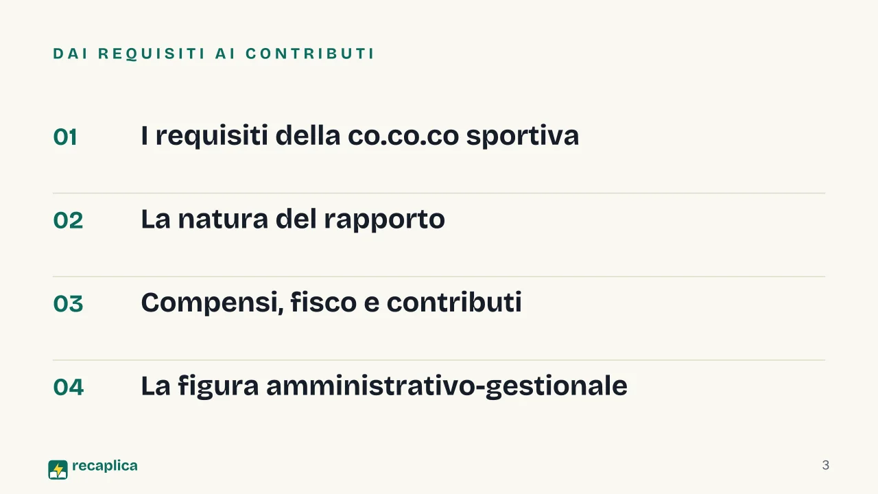 Slide 3 della presentazione su Contratto di collaborazione sportiva: Dai requisiti ai contributi