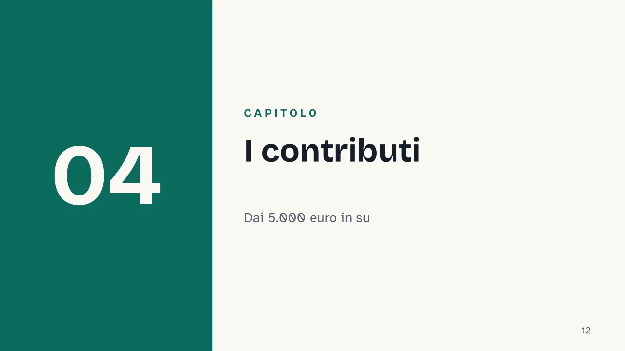 Slide 12 della presentazione su Contratto di collaborazione sportiva: Capitolo 04: I contributi
