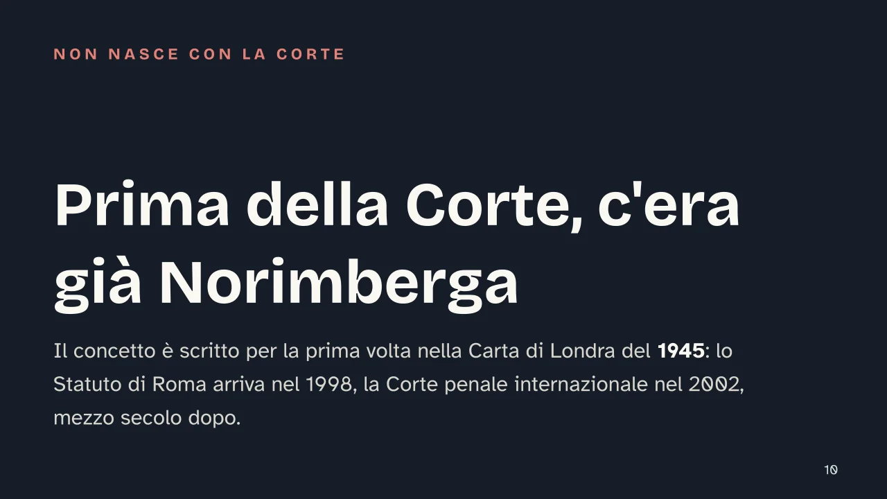 Slide 10 della presentazione su Crimini contro l'umanità: Prima della Corte, c'era già Norimberga
