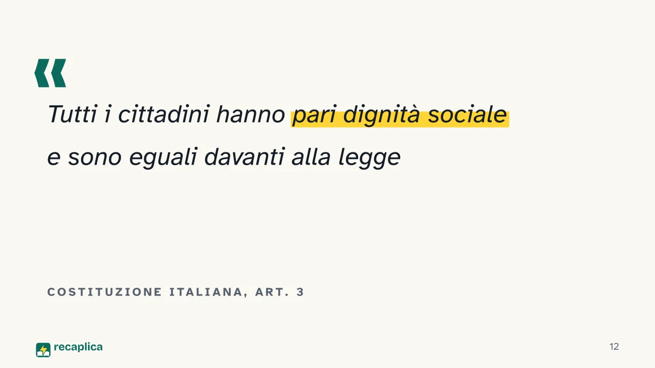 Slide 12 della presentazione su Crimini contro l'umanità: Costituzione italiana, art. 3