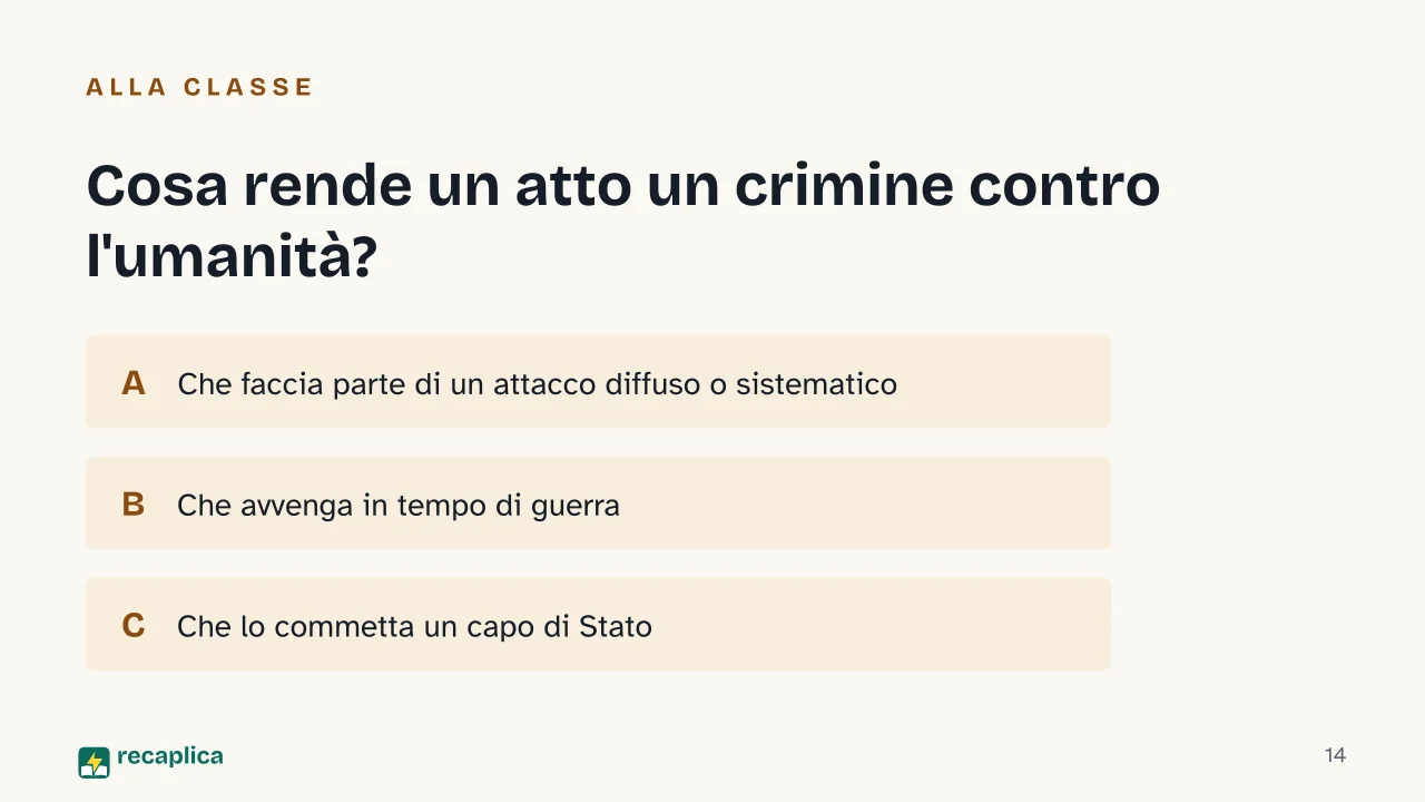 Slide 14 della presentazione su Crimini contro l'umanità: Cosa rende un atto un crimine contro l'umanità?