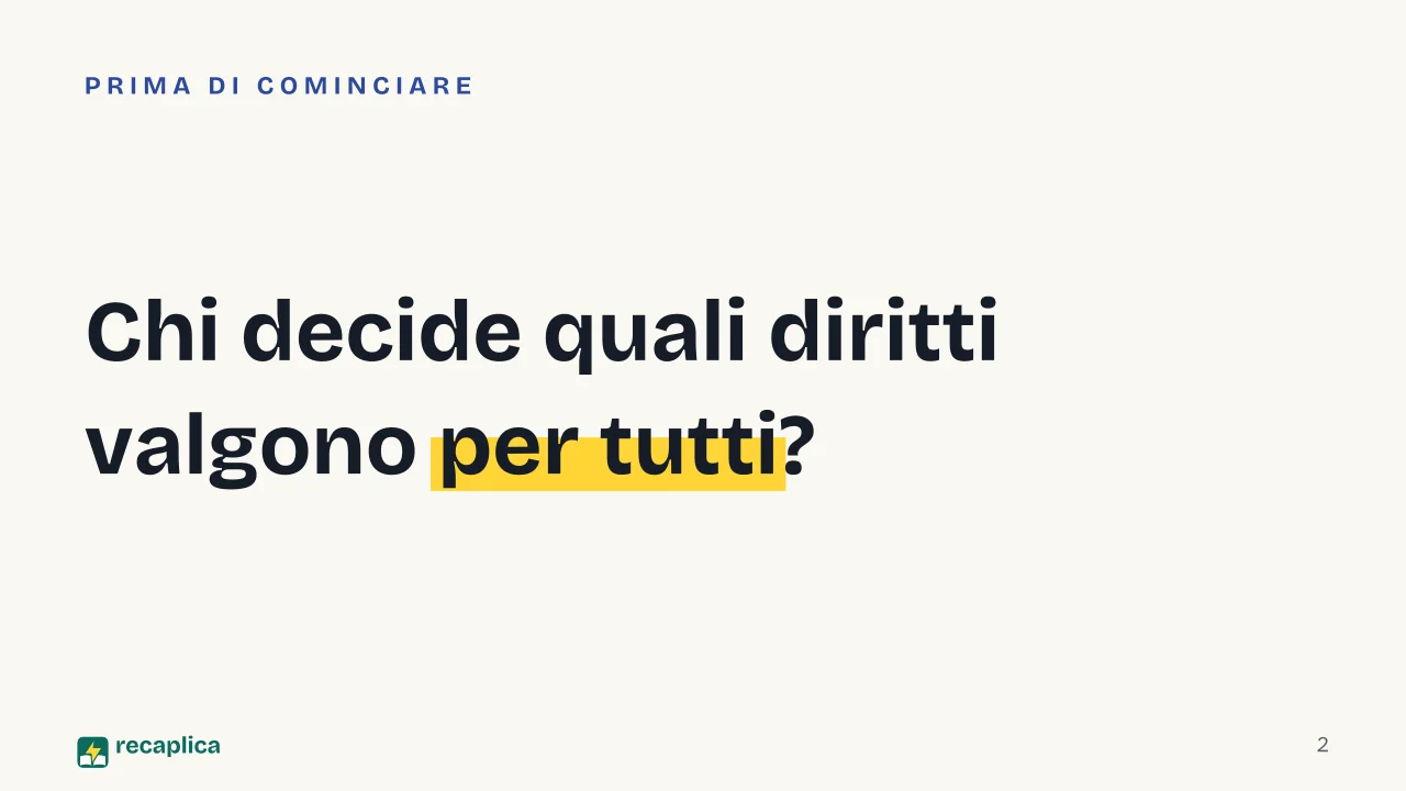 Slide 2 della presentazione su Dichiarazione universale dei diritti umani: Chi decide quali diritti valgono per tutti?