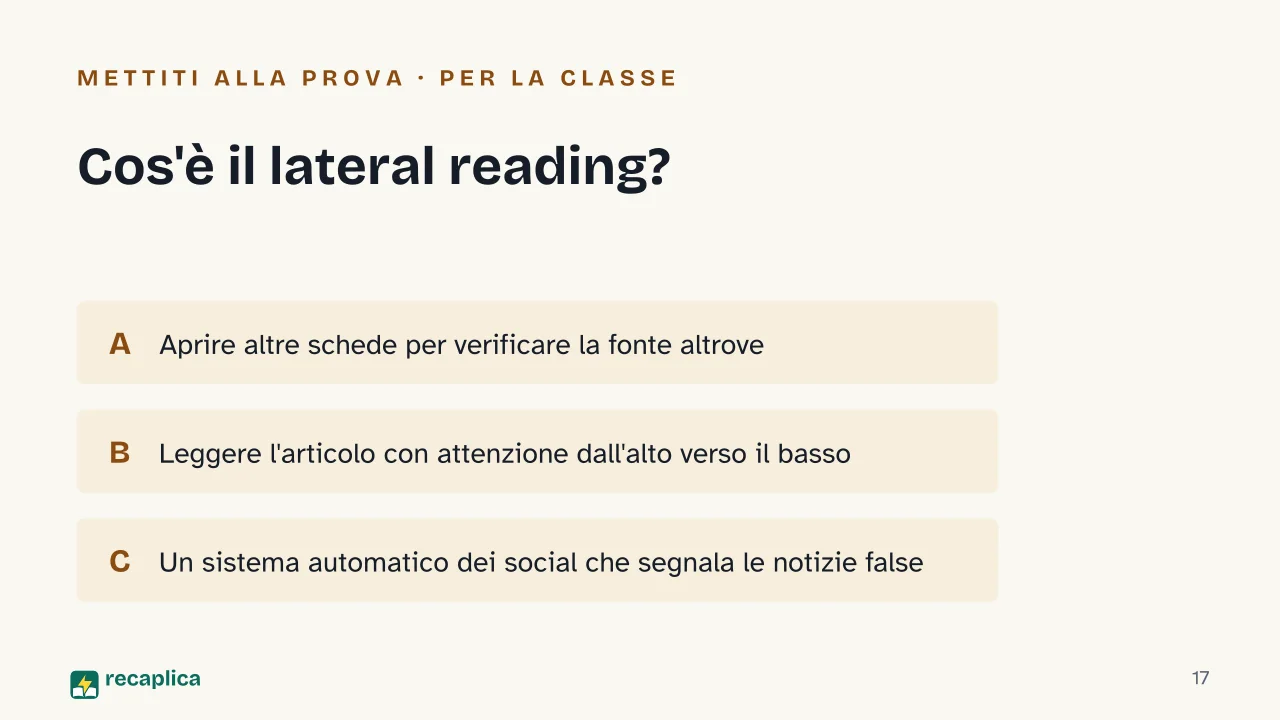 Slide 17 della presentazione su Fake news: Cos'è il lateral reading?