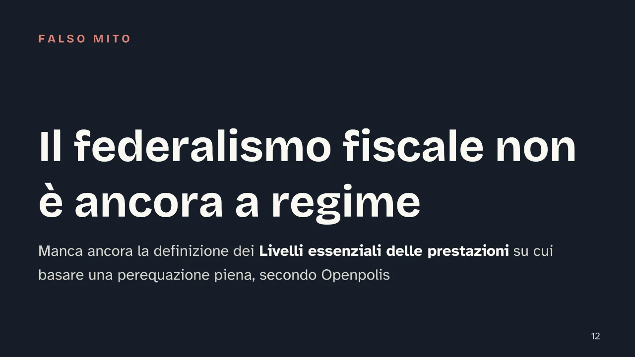 Slide 12 della presentazione su Federalismo fiscale: Il federalismo fiscale non è ancora a regime