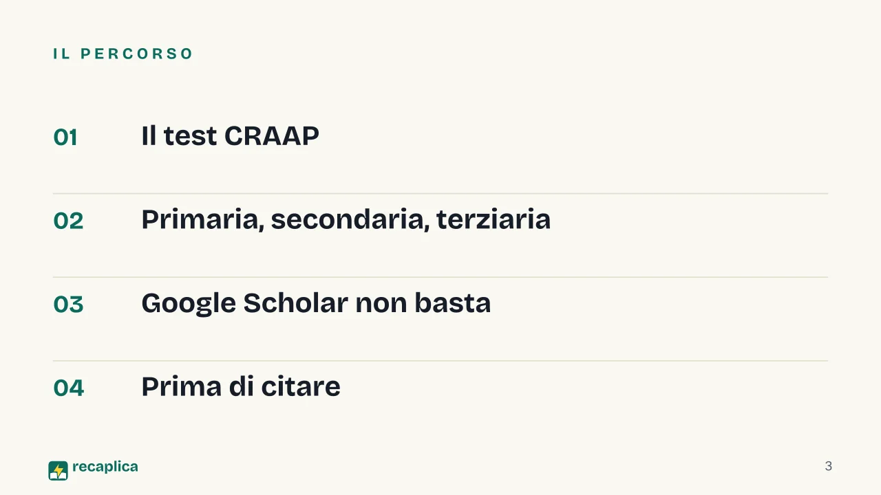 Slide 3 della presentazione su Fonti attendibili per una ricerca scolastica: Il percorso