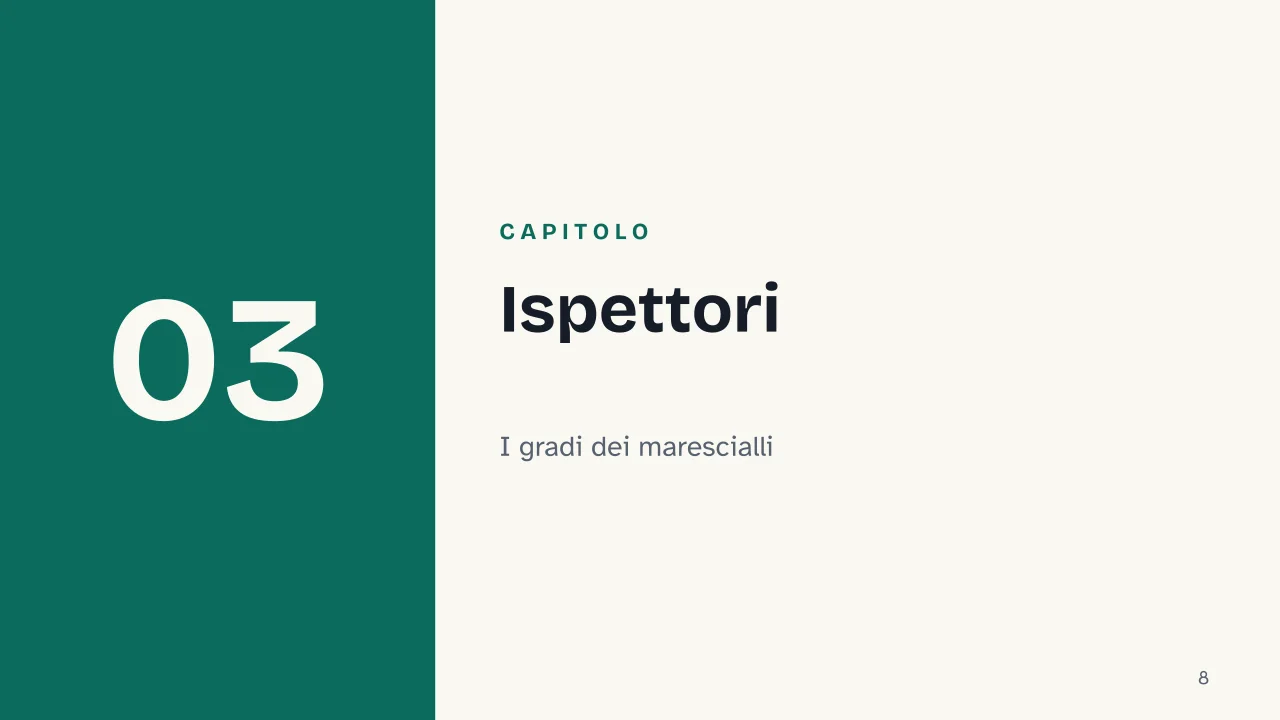 Slide 8 della presentazione su Gradi dei Carabinieri: Capitolo 03: Ispettori