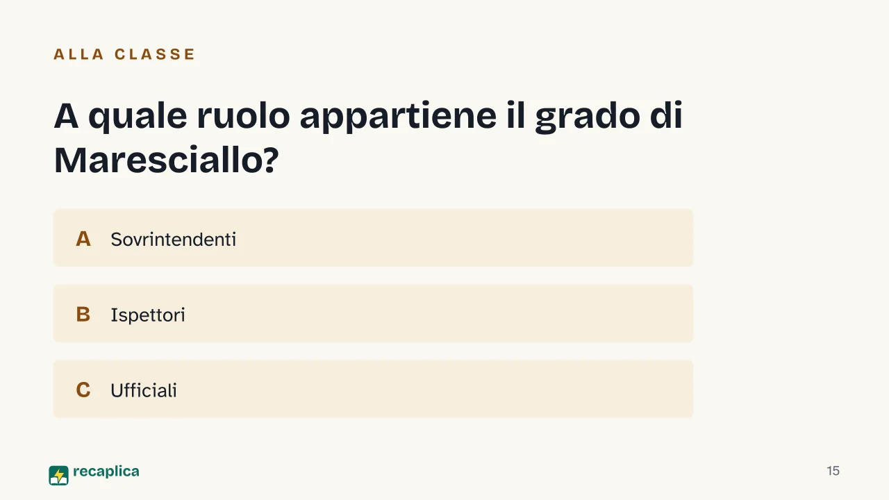 Slide 15 della presentazione su Gradi dei Carabinieri: A quale ruolo appartiene il grado di Maresciallo?
