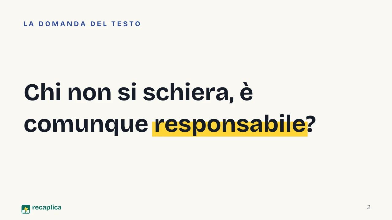 Slide 2 della presentazione su «Odio gli indifferenti» di Antonio Gramsci: Chi non si schiera, è comunque responsabile?