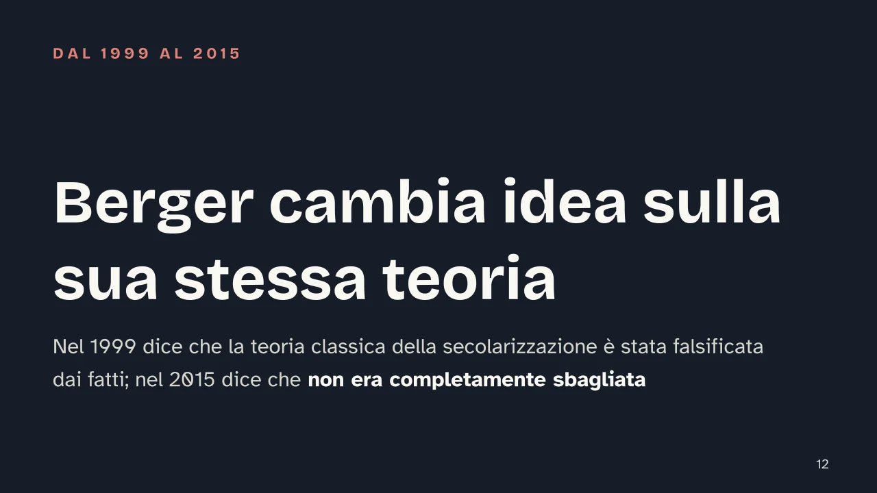 Slide 12 della presentazione su La secolarizzazione: Berger cambia idea sulla sua stessa teoria