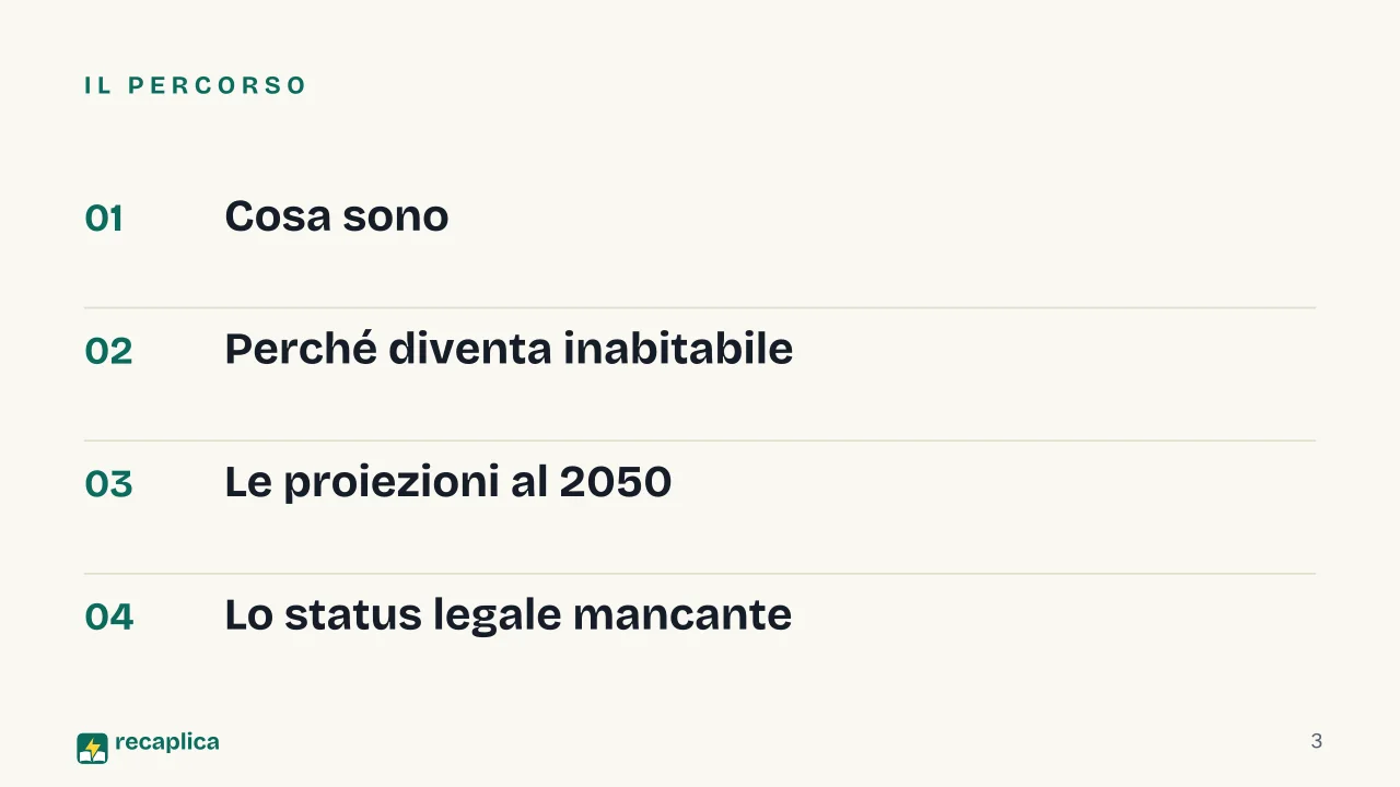 Slide 3 della presentazione su Migrazioni climatiche: Il percorso