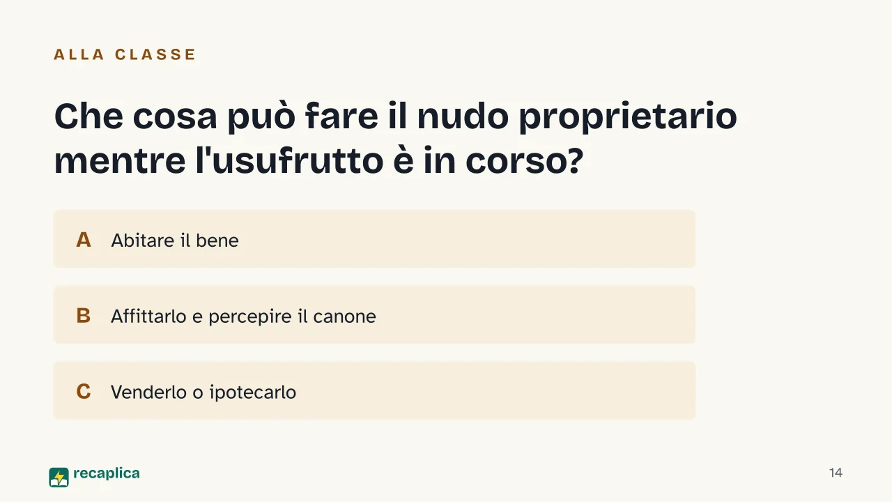 Slide 14 della presentazione su Nuda proprietà: Che cosa può fare il nudo proprietario mentre l'usufrutto è in corso?