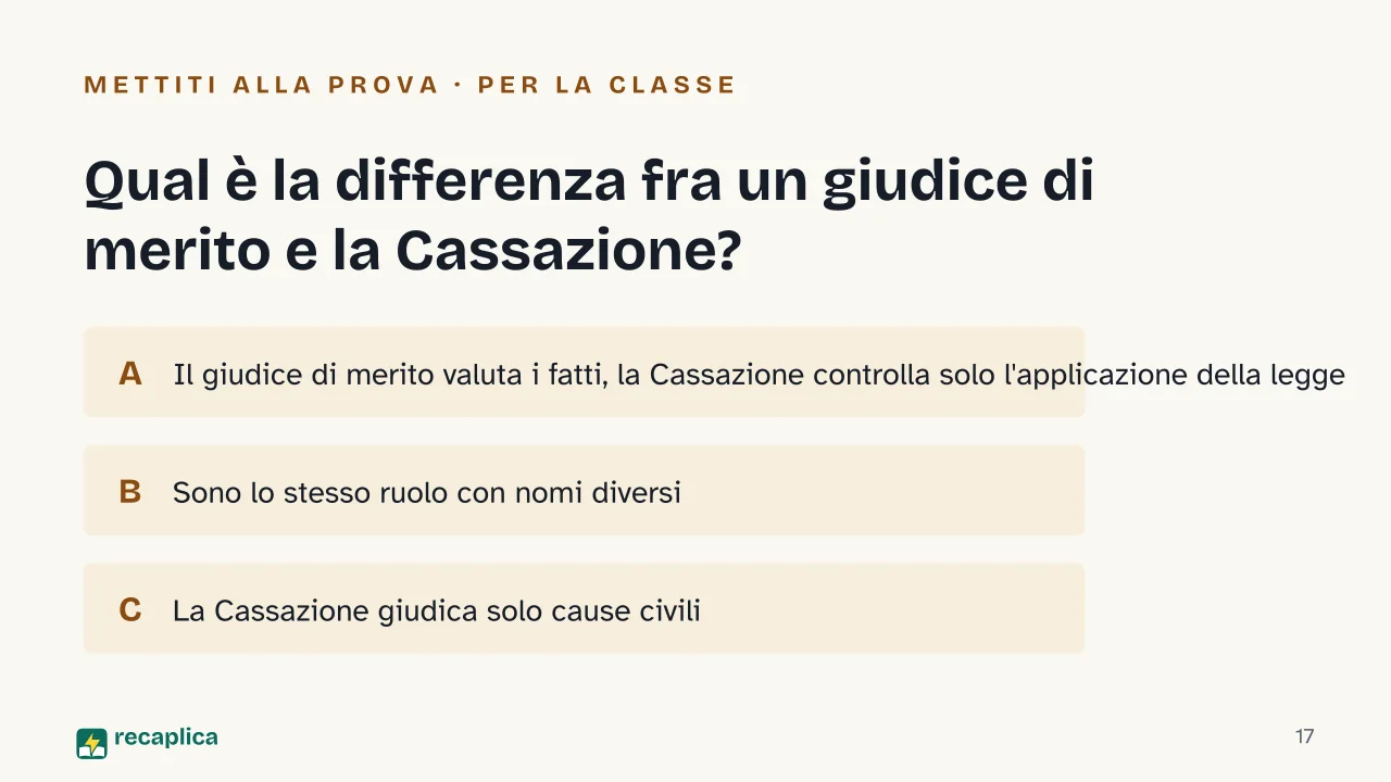 Slide 17 della presentazione su Ordinamento giudiziario in Italia: Qual è la differenza fra un giudice di merito e la Cassazione?