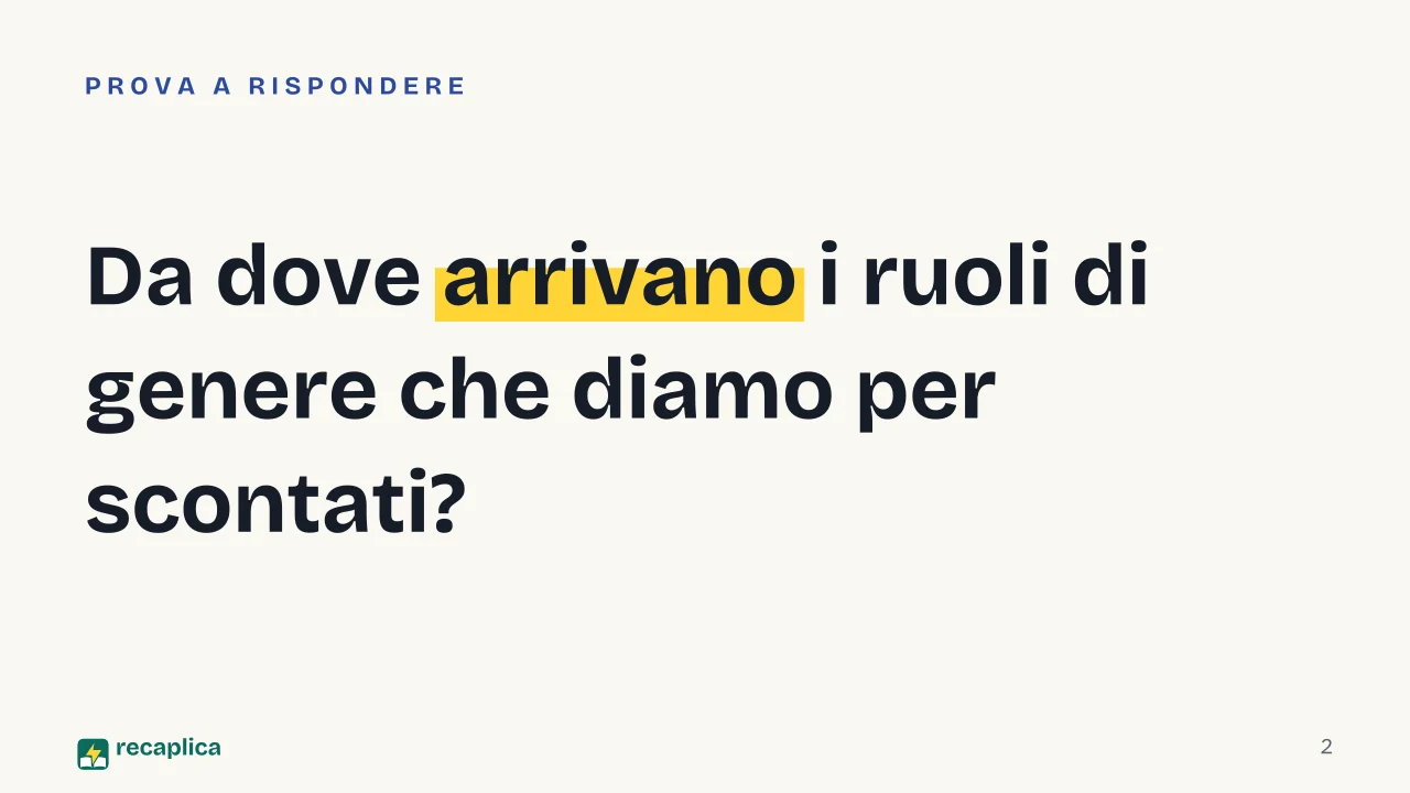 Slide 2 della presentazione su Ruoli di genere: Da dove arrivano i ruoli di genere che diamo per scontati?