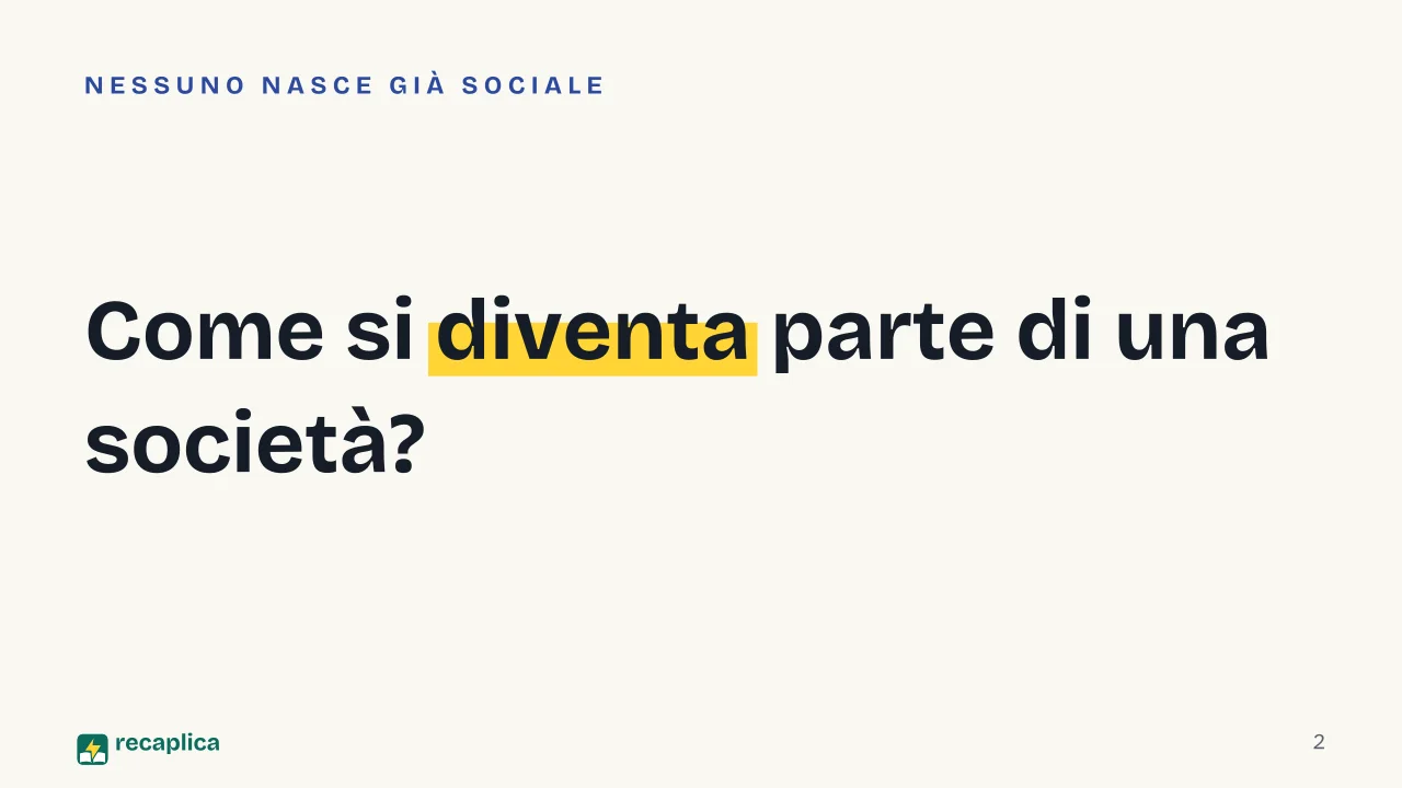 Slide 2 della presentazione su Socializzazione: Come si diventa parte di una società?