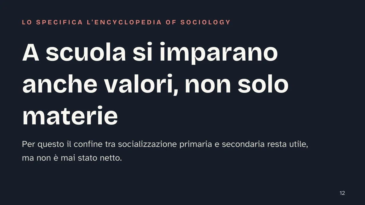 Slide 12 della presentazione su Socializzazione: A scuola si imparano anche valori, non solo materie