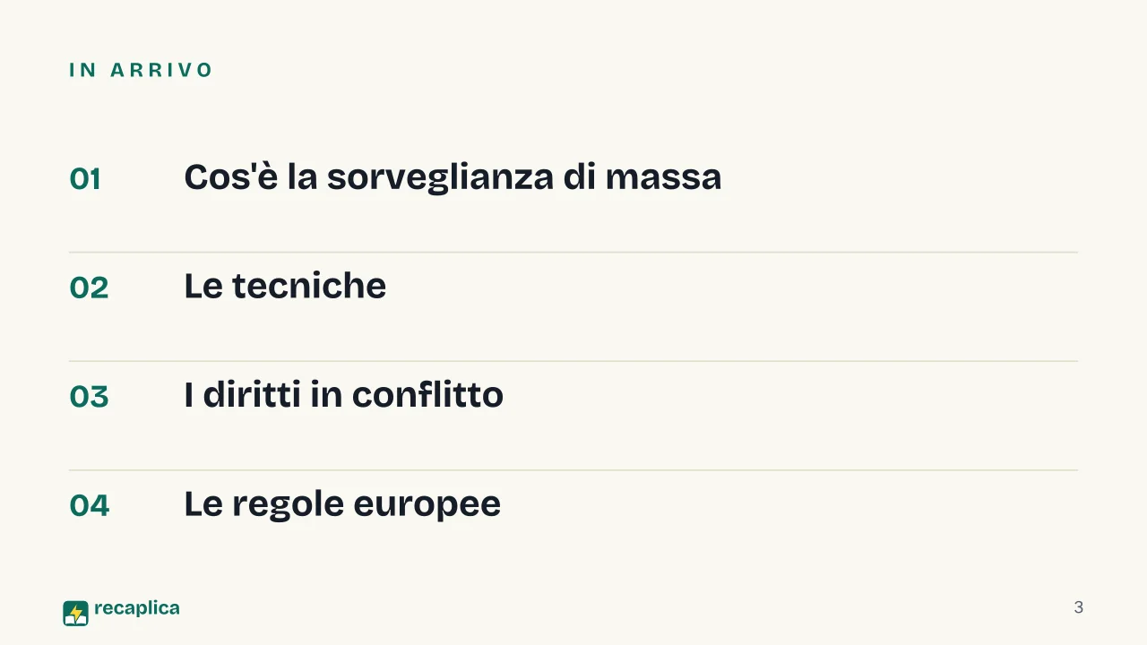 Slide 3 della presentazione su Sorveglianza di massa: In arrivo