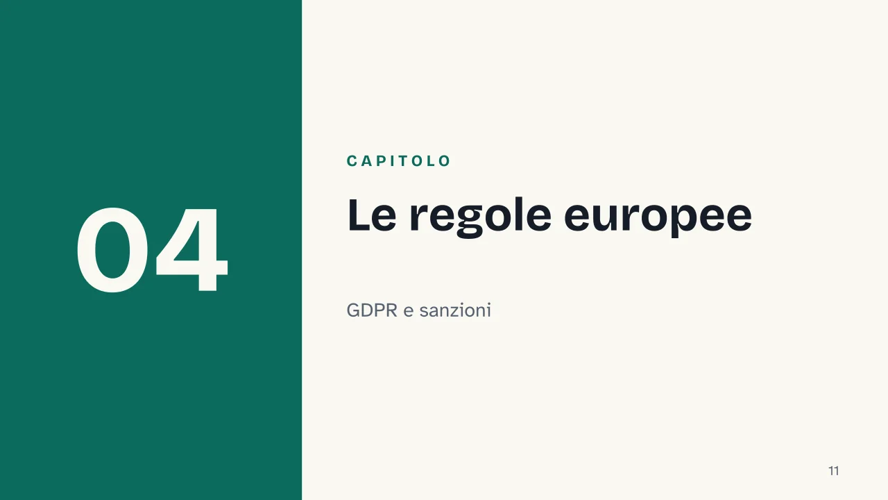 Slide 11 della presentazione su Sorveglianza di massa: Capitolo 04: Le regole europee