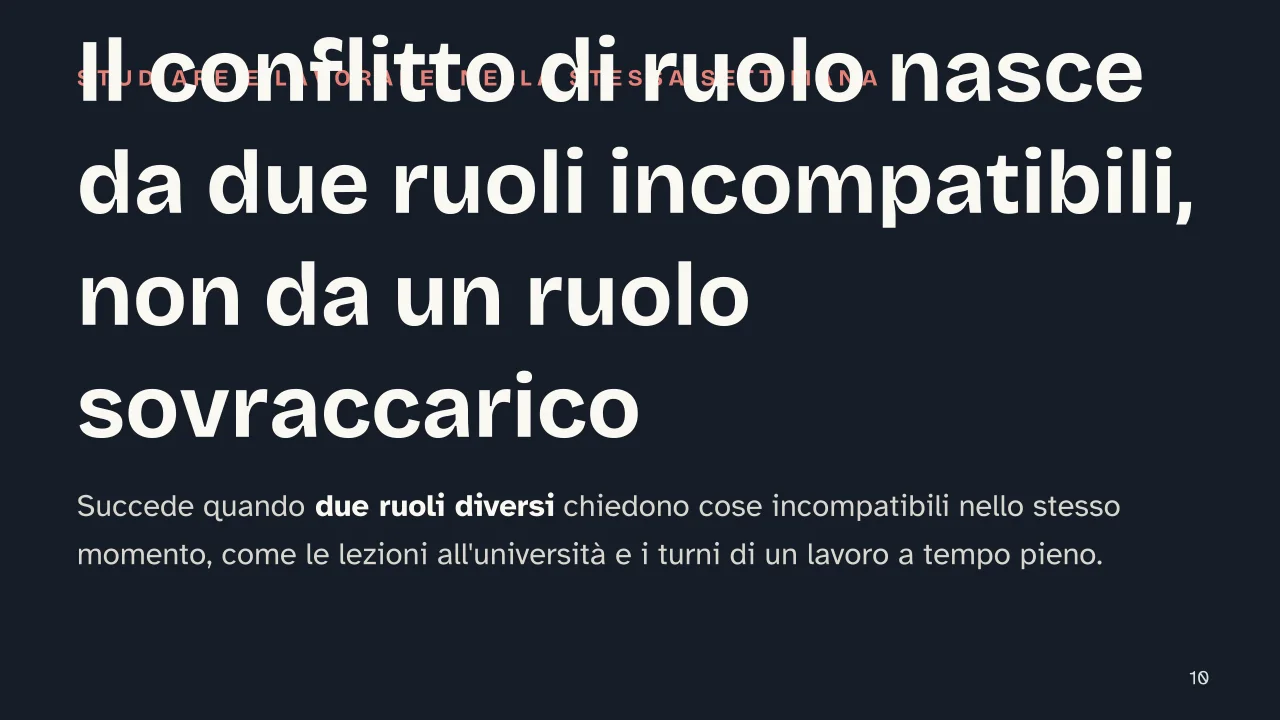 Slide 10 della presentazione su Status sociale: Il conflitto di ruolo nasce da due ruoli incompatibili, non da un ruolo sovraccarico