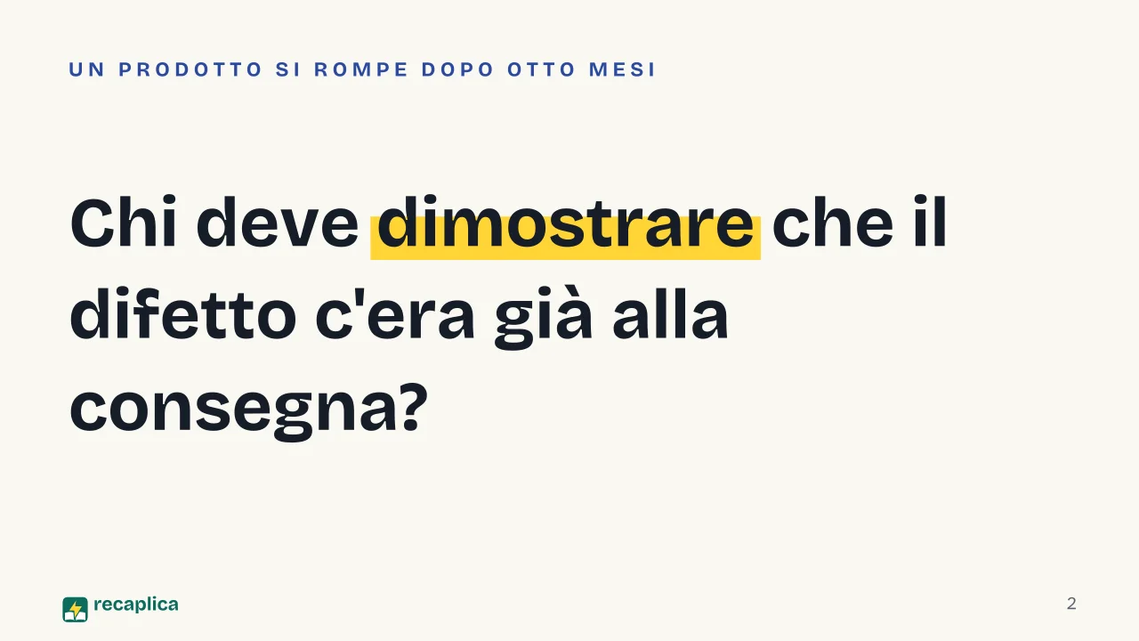 Slide 2 della presentazione su Tutela del consumatore: Chi deve dimostrare che il difetto c'era già alla consegna?