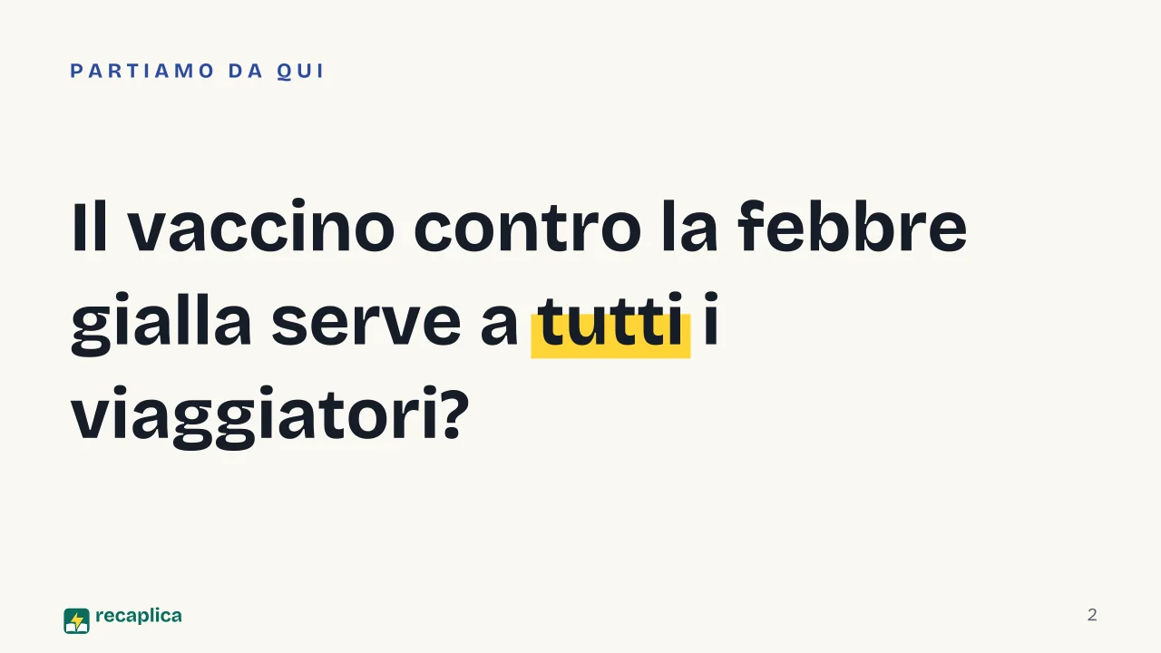 Slide 2 della presentazione su Vaccino febbre gialla: Il vaccino contro la febbre gialla serve a tutti i viaggiatori?