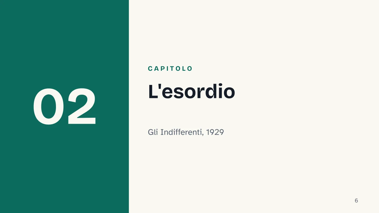 Slide 6 della presentazione su Alberto Moravia: Capitolo 02: L'esordio